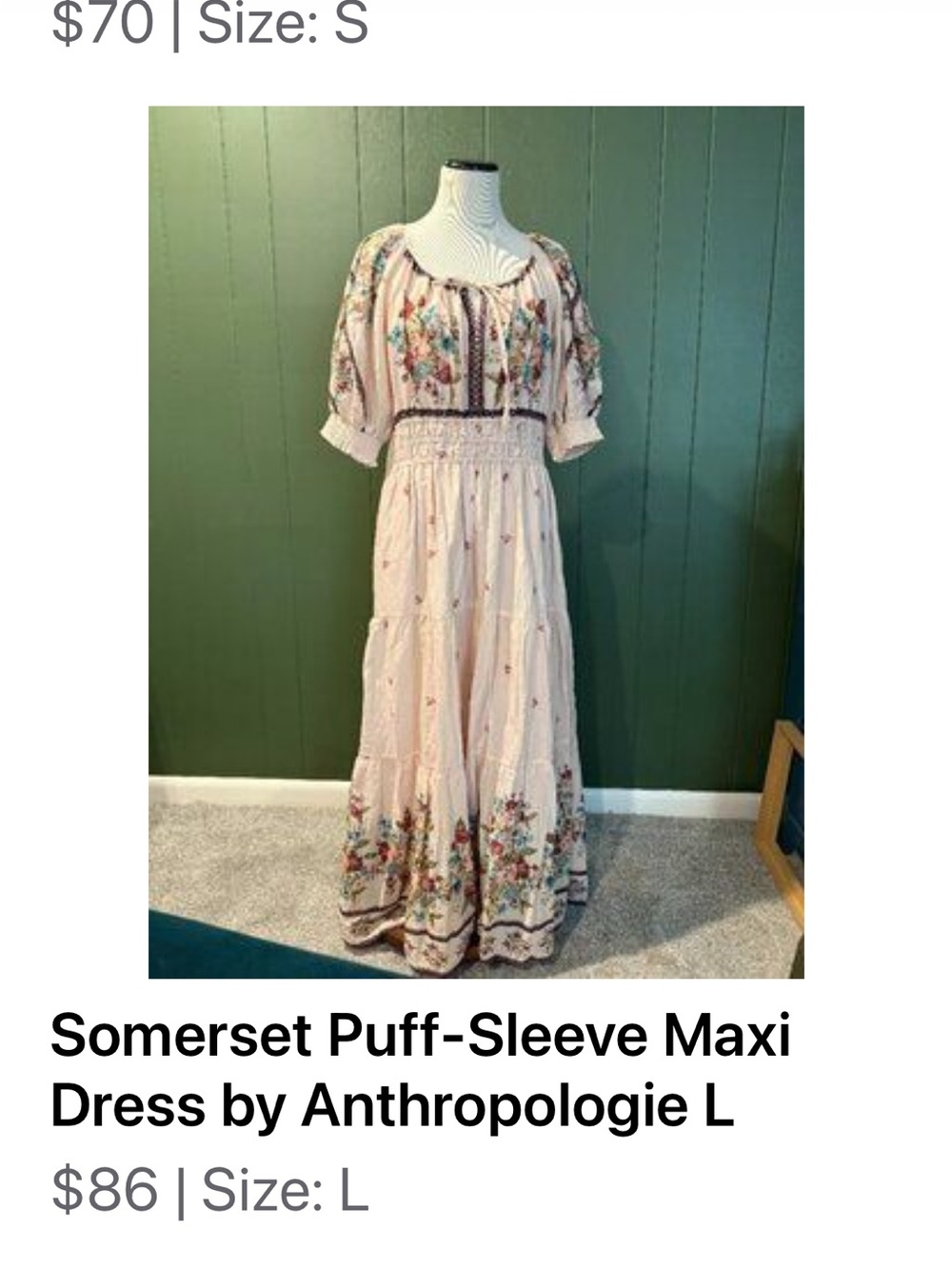 Anthropologie Blush Pink Floral Maxi Dress - Picture 7 of 8